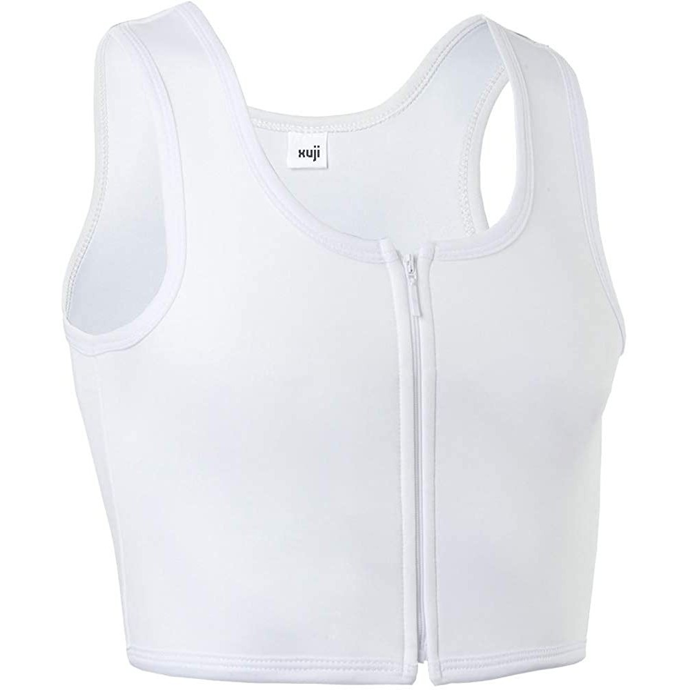 Bustiers & Corsets Women Tomboy FTM Zip Up Elastic Chest Binder Breathable Bamboo Slim Fit Tank Top - White - CP197239WA8