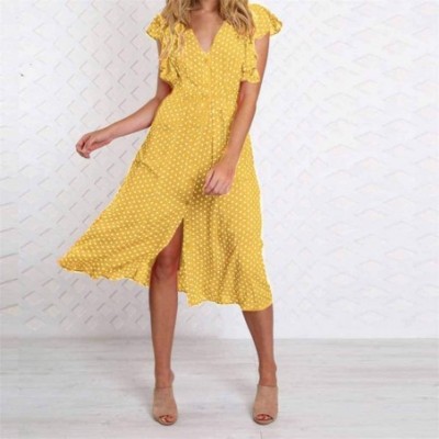 Camisoles & Tanks Sexy Sundress- Womens Boho Polka-dot Sleeveless Irregular Cocktail Midi Dress - Yellow - CM18STWHQW7