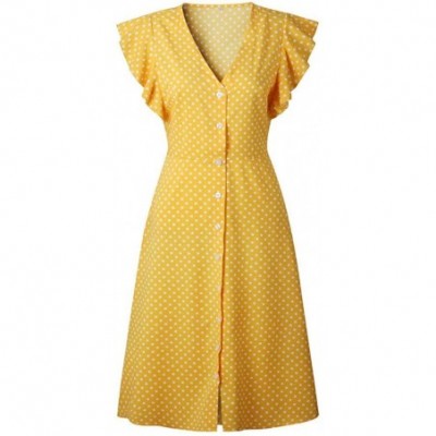 Camisoles & Tanks Sexy Sundress- Womens Boho Polka-dot Sleeveless Irregular Cocktail Midi Dress - Yellow - CM18STWHQW7