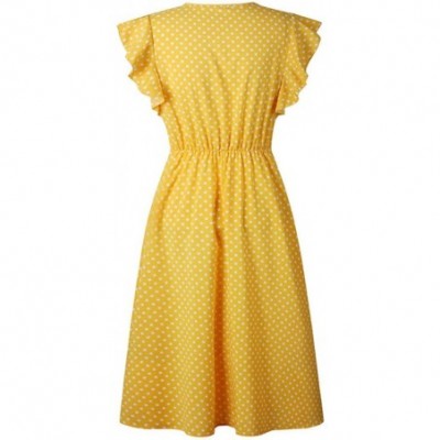 Camisoles & Tanks Sexy Sundress- Womens Boho Polka-dot Sleeveless Irregular Cocktail Midi Dress - Yellow - CM18STWHQW7