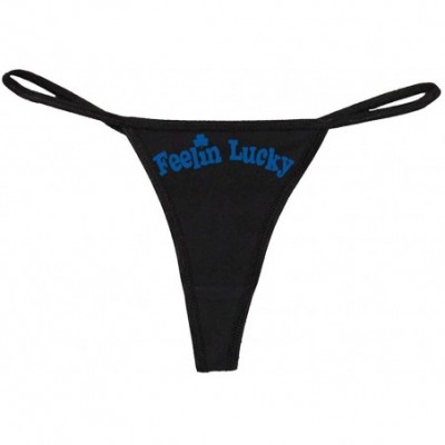 Panties Women's Cute Flirty Feeling Lucky Irish Shamrock Thong - Black/Royal Blue - CH11UPLSY3V