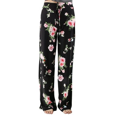 Bottoms Buttery Soft Pajama Pants for Women - Floral Print Drawstring Casual Palazzo Lounge Pants Wide Leg for All Seasons - ...