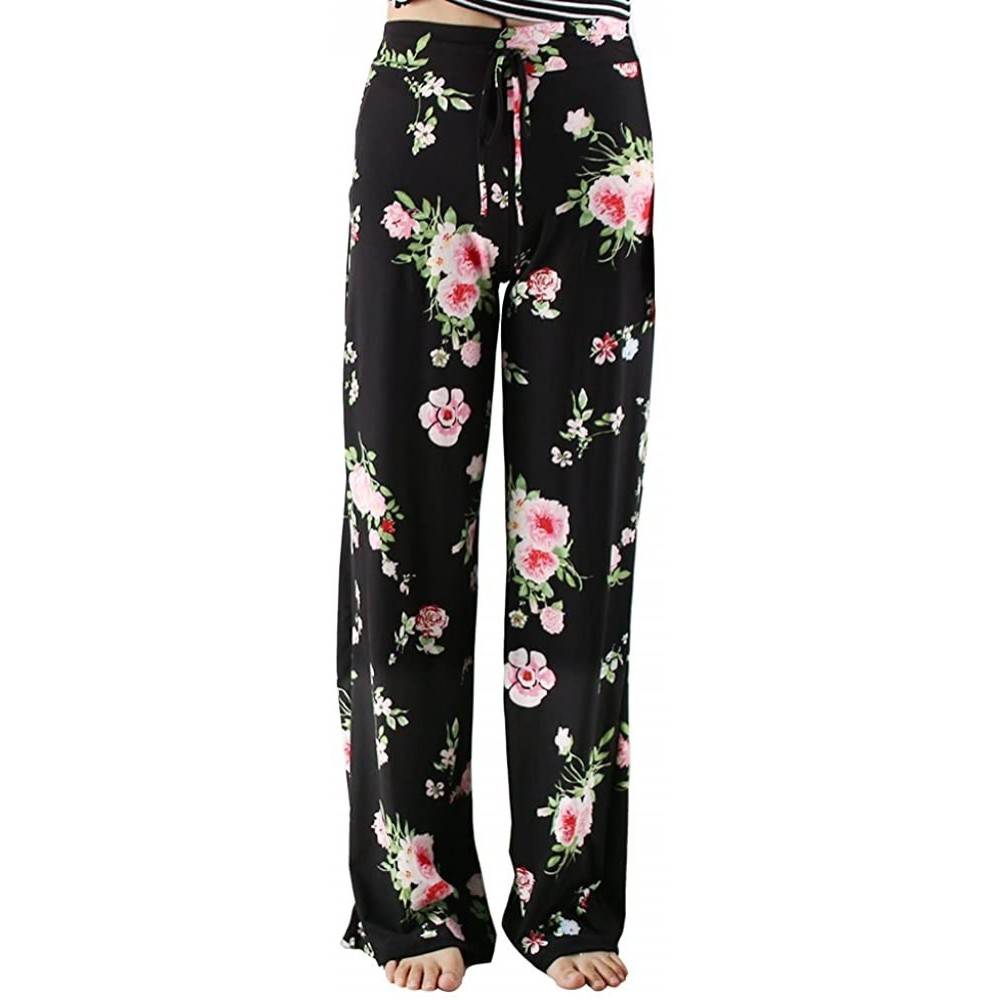 Bottoms Buttery Soft Pajama Pants for Women - Floral Print Drawstring Casual Palazzo Lounge Pants Wide Leg for All Seasons - ...