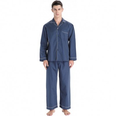 Sleep Sets Men's Cotton Long Sleeve Pajamas- 100% Cotton Pajama Set - Navy Print - CK18IRLEXAH