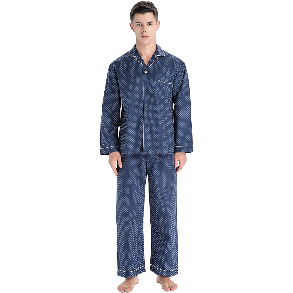 Sleep Sets Men's Cotton Long Sleeve Pajamas- 100% Cotton Pajama Set - Navy Print - CK18IRLEXAH