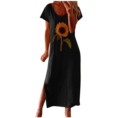 Nightgowns & Sleepshirts Women's Short Sleeve Maxi Dress with Pockets Casual Loose Tunics Summer Long Dress Loungewear Nightg...