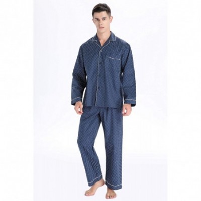 Sleep Sets Men's Cotton Long Sleeve Pajamas- 100% Cotton Pajama Set - Navy Print - CK18IRLEXAH