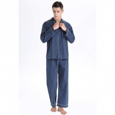 Sleep Sets Men's Cotton Long Sleeve Pajamas- 100% Cotton Pajama Set - Navy Print - CK18IRLEXAH