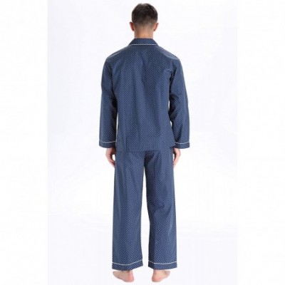 Sleep Sets Men's Cotton Long Sleeve Pajamas- 100% Cotton Pajama Set - Navy Print - CK18IRLEXAH