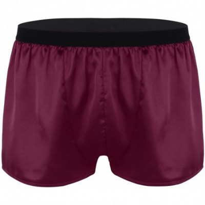 Boxers Men's Satin Silky Boxer Shorts Underwear Summer Lounge Sports Panties Short Pants Swimwear - Wine Red - C018GWKHYSH