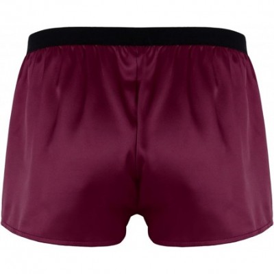 Boxers Men's Satin Silky Boxer Shorts Underwear Summer Lounge Sports Panties Short Pants Swimwear - Wine Red - C018GWKHYSH