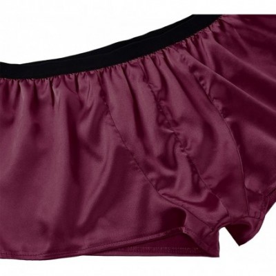 Boxers Men's Satin Silky Boxer Shorts Underwear Summer Lounge Sports Panties Short Pants Swimwear - Wine Red - C018GWKHYSH