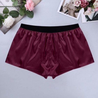 Boxers Men's Satin Silky Boxer Shorts Underwear Summer Lounge Sports Panties Short Pants Swimwear - Wine Red - C018GWKHYSH