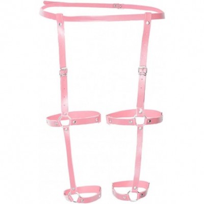 Garters & Garter Belts Women's Harajuku Leather Leg Caged Harness Waist Garter Belt - Pink- 110cm - CD198QNNYNS