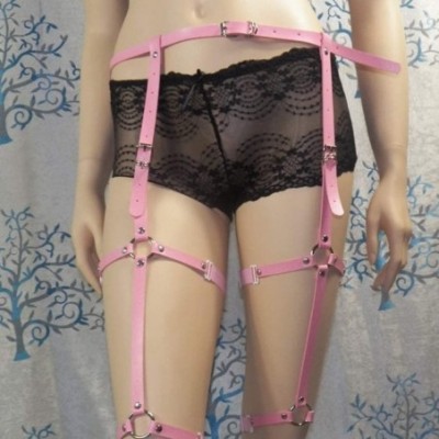 Garters & Garter Belts Women's Harajuku Leather Leg Caged Harness Waist Garter Belt - Pink- 110cm - CD198QNNYNS