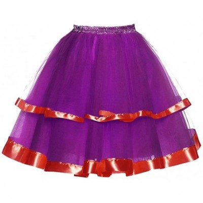 Slips Women's Short Skirts Tulle Petticoat Slip with Ribbon Edge Knee Length - Plum-red - CA189NYA4NN