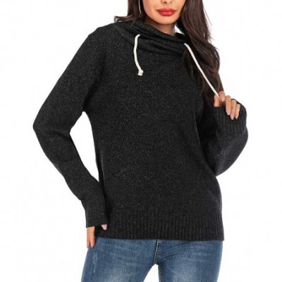 Tops Fashion Women Solid Long Sleeve Hoodie Sweatershirt Drawstring Sweaters Tops - Black - C018X07NCWK