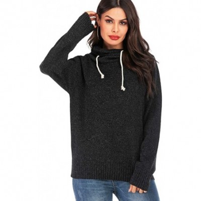 Tops Fashion Women Solid Long Sleeve Hoodie Sweatershirt Drawstring Sweaters Tops - Black - C018X07NCWK