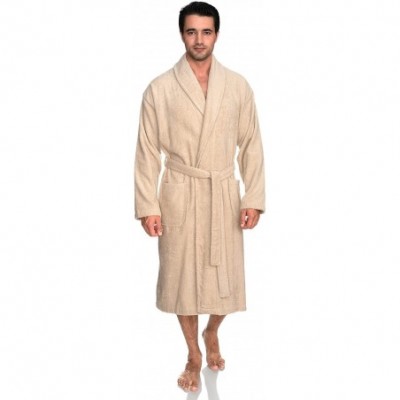 Robes Men's Robe- Turkish Cotton Terry Shawl Bathrobe - Creme Brulee - CC185XHSM7T