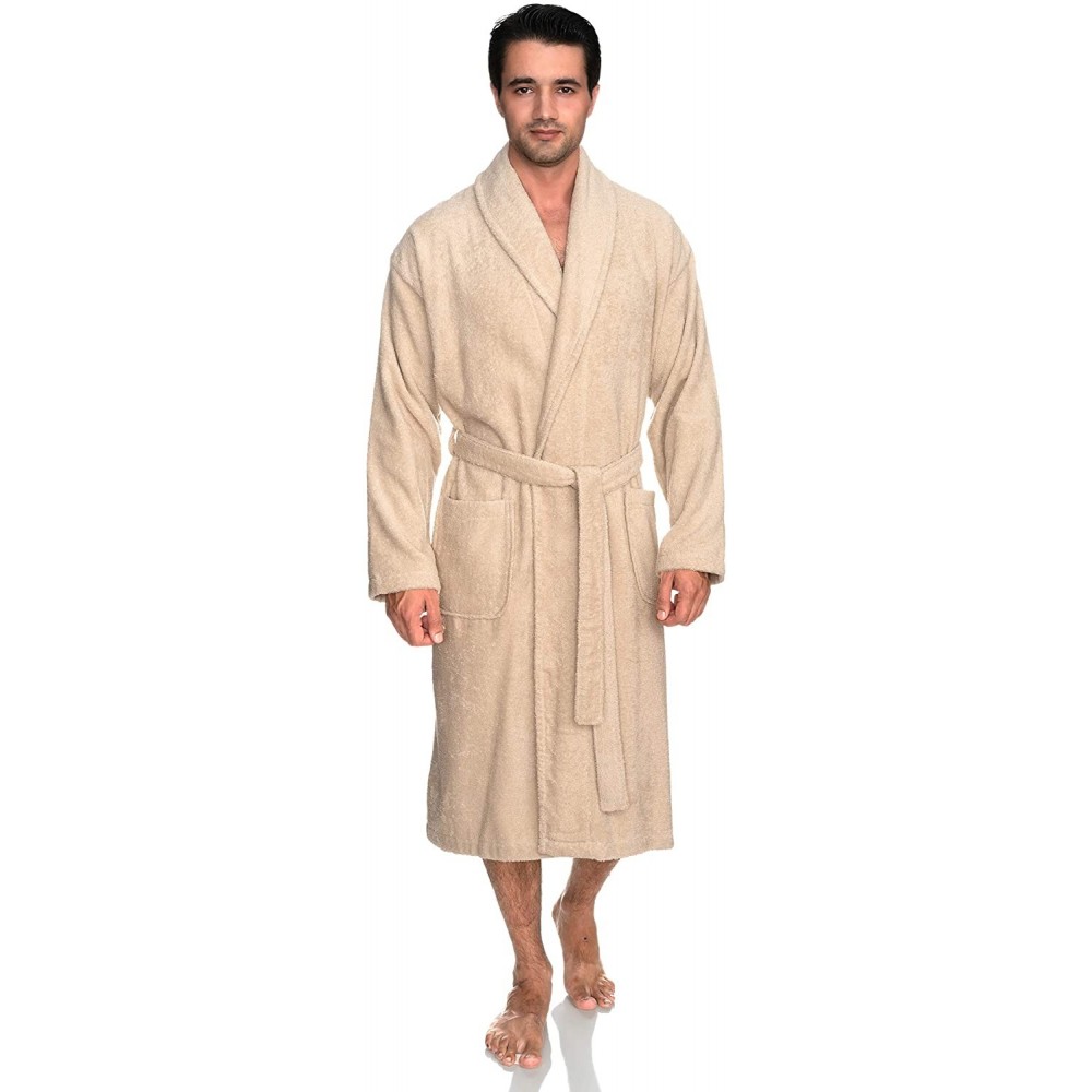 Robes Men's Robe- Turkish Cotton Terry Shawl Bathrobe - Creme Brulee - CC185XHSM7T