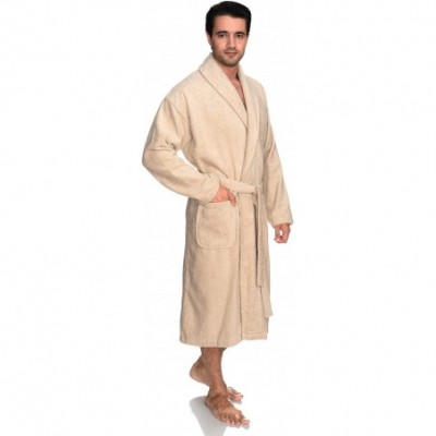 Robes Men's Robe- Turkish Cotton Terry Shawl Bathrobe - Creme Brulee - CC185XHSM7T