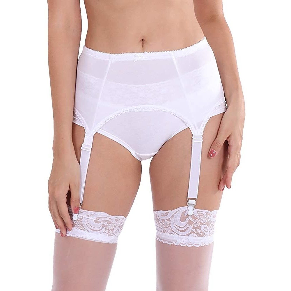 Garters & Garter Belts Smooth Retro Style Garter Belt SoftHandfeel 4 Straps White Suspender Belt Metal Clips - White - C418XO...