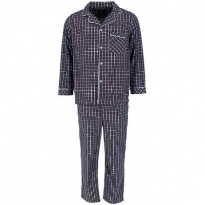 Sleep Sets Men's Flannel Long Sleeve Pajama Set - Navy - C118YLDQURY