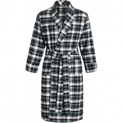 Robes Men's Cotton Flannel Robe - Black & Green - CL184WGYUKL