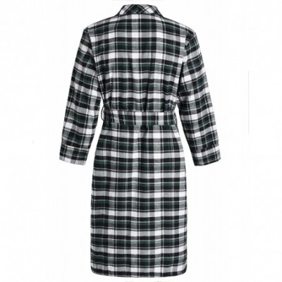 Robes Men's Cotton Flannel Robe - Black & Green - CL184WGYUKL