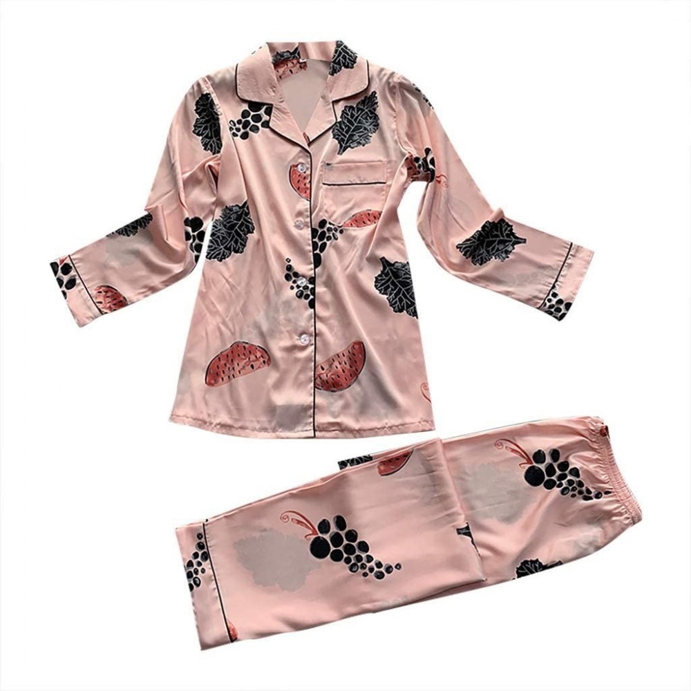 Sets Silk Pajamas for Women Long Sleeve Button Down Ladies Sleepwear St. Patrick's Day Gift Satin Lingerie Set Pink - C2194OX...