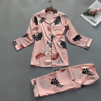 Sets Silk Pajamas for Women Long Sleeve Button Down Ladies Sleepwear St. Patrick's Day Gift Satin Lingerie Set Pink - C2194OX...