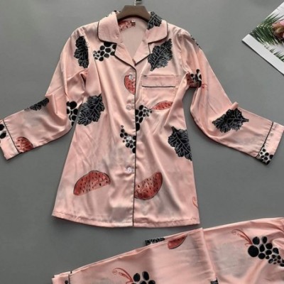 Sets Silk Pajamas for Women Long Sleeve Button Down Ladies Sleepwear St. Patrick's Day Gift Satin Lingerie Set Pink - C2194OX...