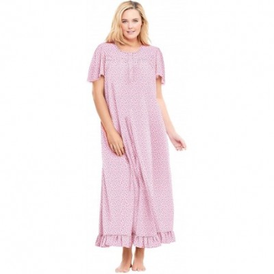 Nightgowns & Sleepshirts Women's Plus Size Long Floral Print Cotton Gown Pajamas - Pink Ditsy (0158) - CL197CLXYG0