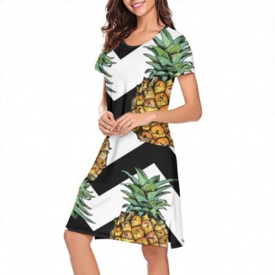 Nightgowns & Sleepshirts Woman Nightgowns Cute Pineapple Fruit Round Neck Pattern Short Sleeve Lingerie - Pineapple - CQ18AL6...