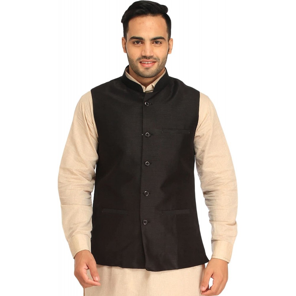 Sleep Sets Plain Wedding Waistcoat with Front Pockets - Jet Black - C912N4WG92K