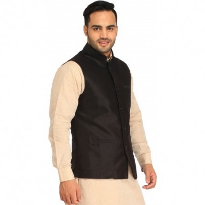 Sleep Sets Plain Wedding Waistcoat with Front Pockets - Jet Black - C912N4WG92K