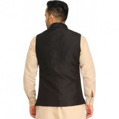 Sleep Sets Plain Wedding Waistcoat with Front Pockets - Jet Black - C912N4WG92K