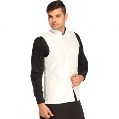 Sleep Sets Plain Wedding Waistcoat with Front Pockets - Jet Black - C912N4WG92K