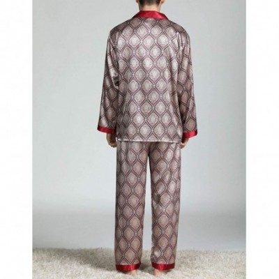 Sleep Sets Men's Long Sleeve Silk Satin Classic Printed Pajama Set Luxury Silky Pajamas Sleepwear - Red 02 - C5199UO6K4Q