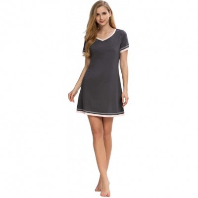 Tops Women's Nightshirt Stretch Cotton Jersey V Neck Short Sleeve Lounge Nightdress - Grey - CU1942HWE92