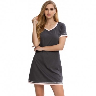 Tops Women's Nightshirt Stretch Cotton Jersey V Neck Short Sleeve Lounge Nightdress - Grey - CU1942HWE92