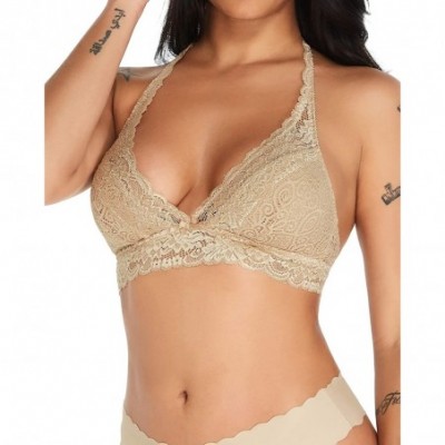 Bras Women Lace Wireless Plus Size Minimizer Bra Full Coverage Vest Bras - A-beige - CA18HZMMK9E