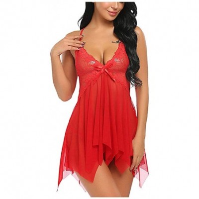 Bottoms Women Nightwear Plus Size Lace Babydoll Strap Chemise Halter Lingerie - Red - CH193Q3TLZC