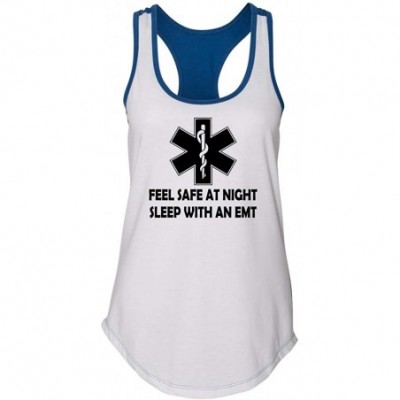 Tops Ladies Feel Safe at Night Sleep with EMT Racerback - White/Royal - C818YHESSKM