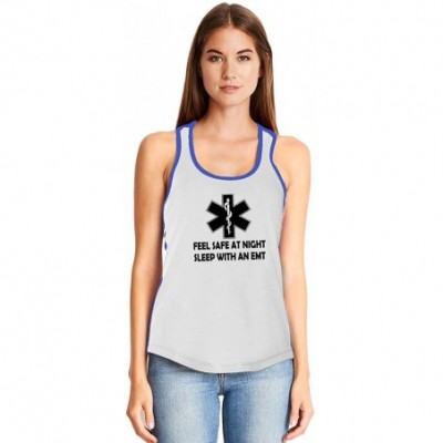 Tops Ladies Feel Safe at Night Sleep with EMT Racerback - White/Royal - C818YHESSKM