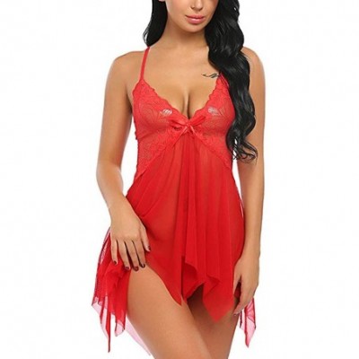 Bottoms Women Nightwear Plus Size Lace Babydoll Strap Chemise Halter Lingerie - Red - CH193Q3TLZC