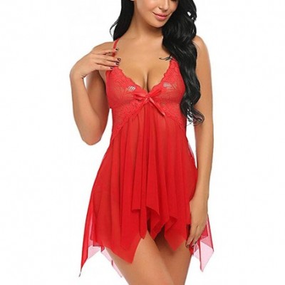 Bottoms Women Nightwear Plus Size Lace Babydoll Strap Chemise Halter Lingerie - Red - CH193Q3TLZC