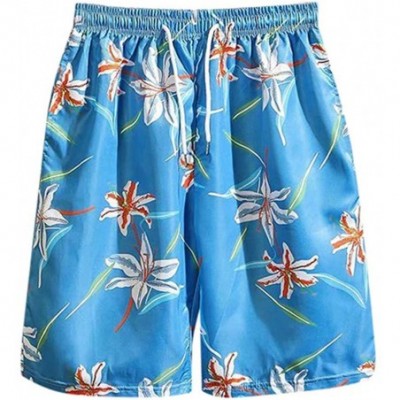 Bikinis Men's Print Shorts- Summer Hot Beach Shorts Men Quick Dry Pants Sportswear Short - Blue - CL196STU8MW