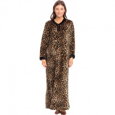 Nightgowns & Sleepshirts Women's Warm Fleece Nightgown- Long Kaftan with Pockets - Leopard Animal Print Limited Edition Limit...