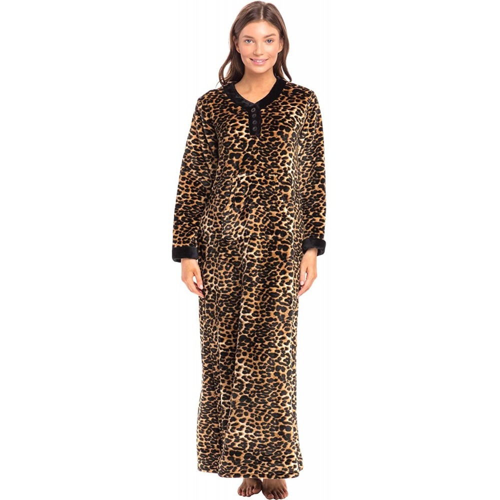 Nightgowns & Sleepshirts Women's Warm Fleece Nightgown- Long Kaftan with Pockets - Leopard Animal Print Limited Edition Limit...